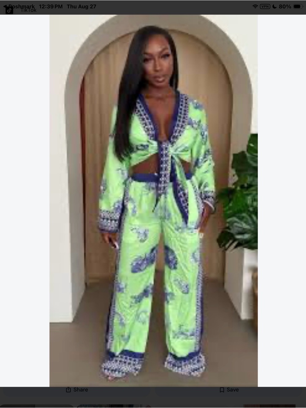 Women's Wide-Leg pants with Matching Long SleeveDuster/Lime Green-Navy Trim